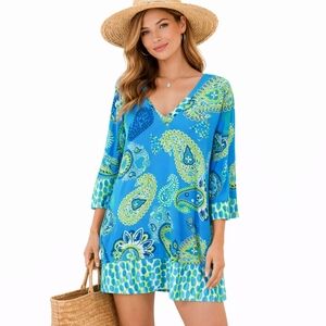 La Perla Swim Cecilie Blue Paisley Beach Cover Up Dress Size 10 resortwear
